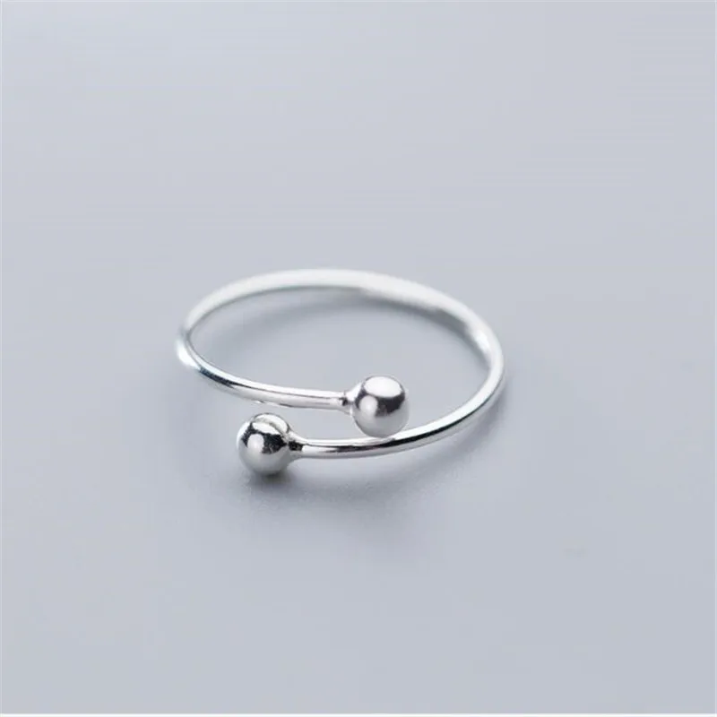 New Fashion Jewelry Double Beads 925 Sterling Silver Cute Smooth Small Ball Women Popular Exquisite Opening Rings    R053