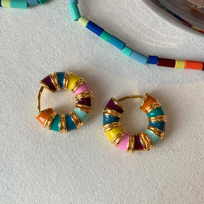 

Light Luxury Niche Dopamine Color Enamel Drop Glaze Circle Earrings