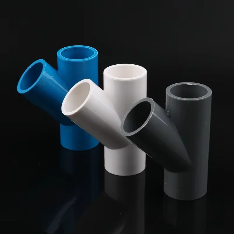 

1-50pc PVC 45 degree Tee joint Water Supply Pipe Fittings 20/25/32/40mm White Blue Gray Pipe Plumbing Fittings