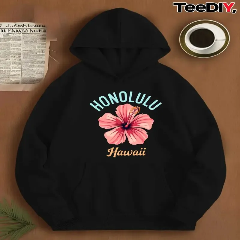 Winter Fall Sweatshirt Oversize Women Clothes Plus Size Female Honolulu Hawaii Hibiscus Flower Cotton Long Sleeve Street Style