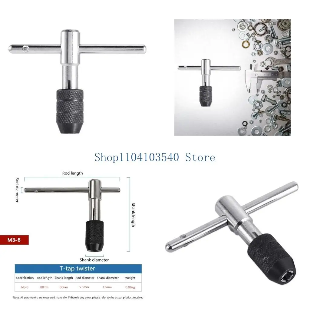 

02DC Регулируемый Т-образный держатель метчика с храповым механизмом Ключ для резьбы M3–M6 Ручной станок Винт с храповым резьба