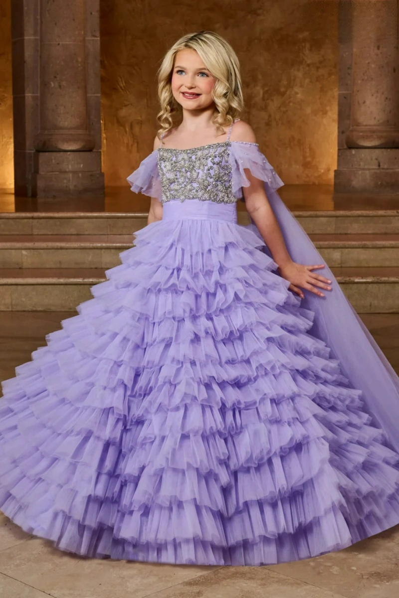 

Elegant Lavender Flower Girl Dress Kids Child Birthday Gift Princess Dress Photoshoot Long Evening Dresses First Communion Gowns