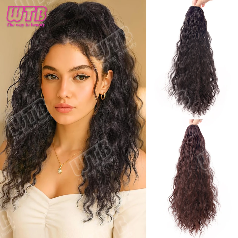 Ponytail Synthetic Wig Drawstring Clip-In Ponytail Hairpiece Voluminous Wavy Hair Extension for Women Suitable for Daily Wear