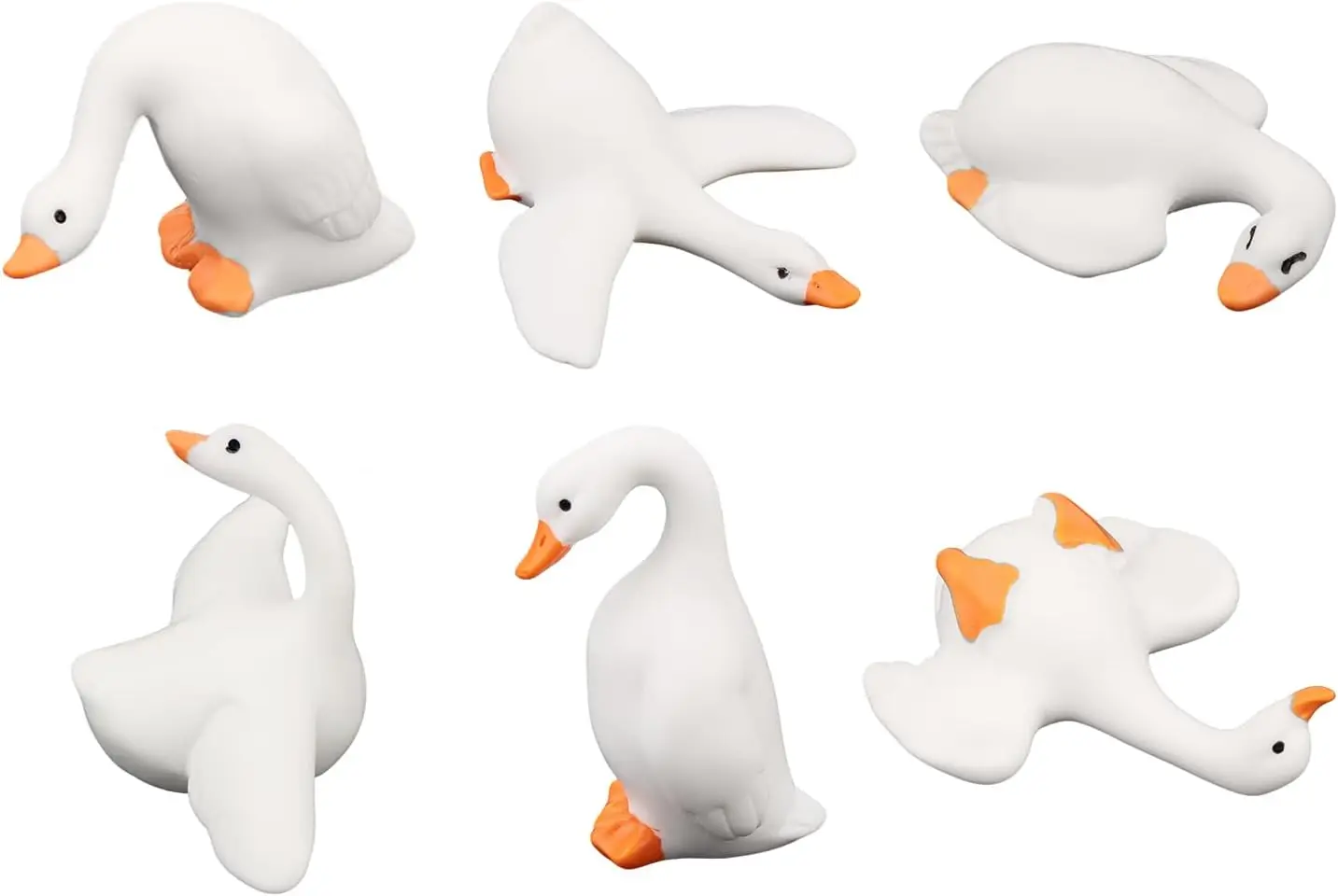 6pcs Mini Goose Figurines, Tiny Miniature Resin Silly Goose Statue Small Cute Decorations Office Desk Decor for Car Interior Rea