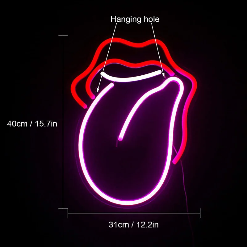 Imagem -03 - Sexy Boca Lábios Neon Sign Light Led Grande Tongue Modeling Lamp Decor Quarto Loja Parede Festa Casamento Natal Festival Gift