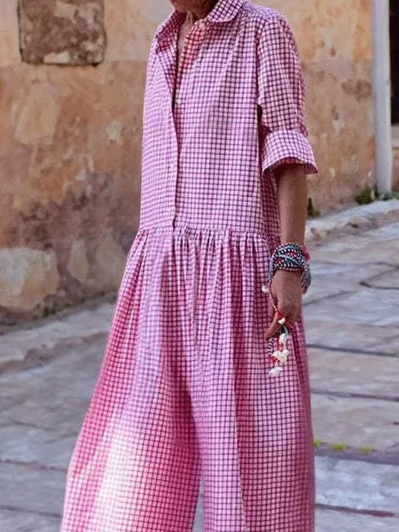 

Длинный комбинезон в клетку с воротником-стойкой, женский комбинезон с высокой талией и широкими штанинами из полиэфирного волокна, ультратонкий осенний сезон Faion