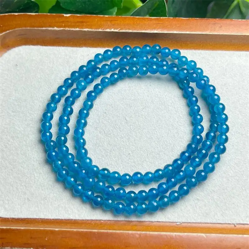 4MM Natural Blue Apatite Triple Circle Bracelet Gemstone Strings Fashion Beautifully Jewelry For Men Women Gift 1PCS