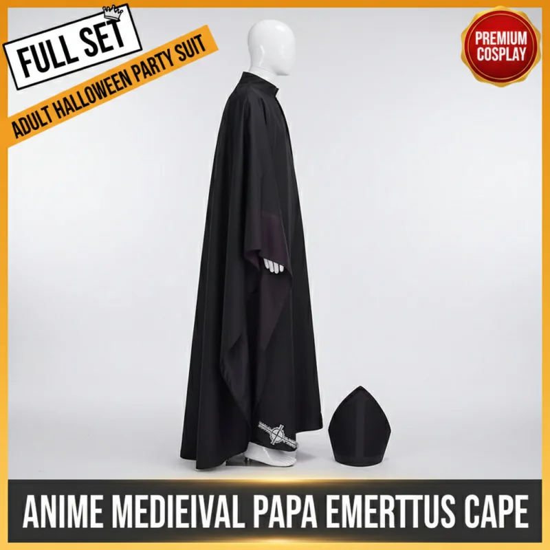 

☆SunlCos Medieval Papa Emeritus Cape Cosplay Costume Black Cloak with Hat Full Set for Adult Halloween Party☆