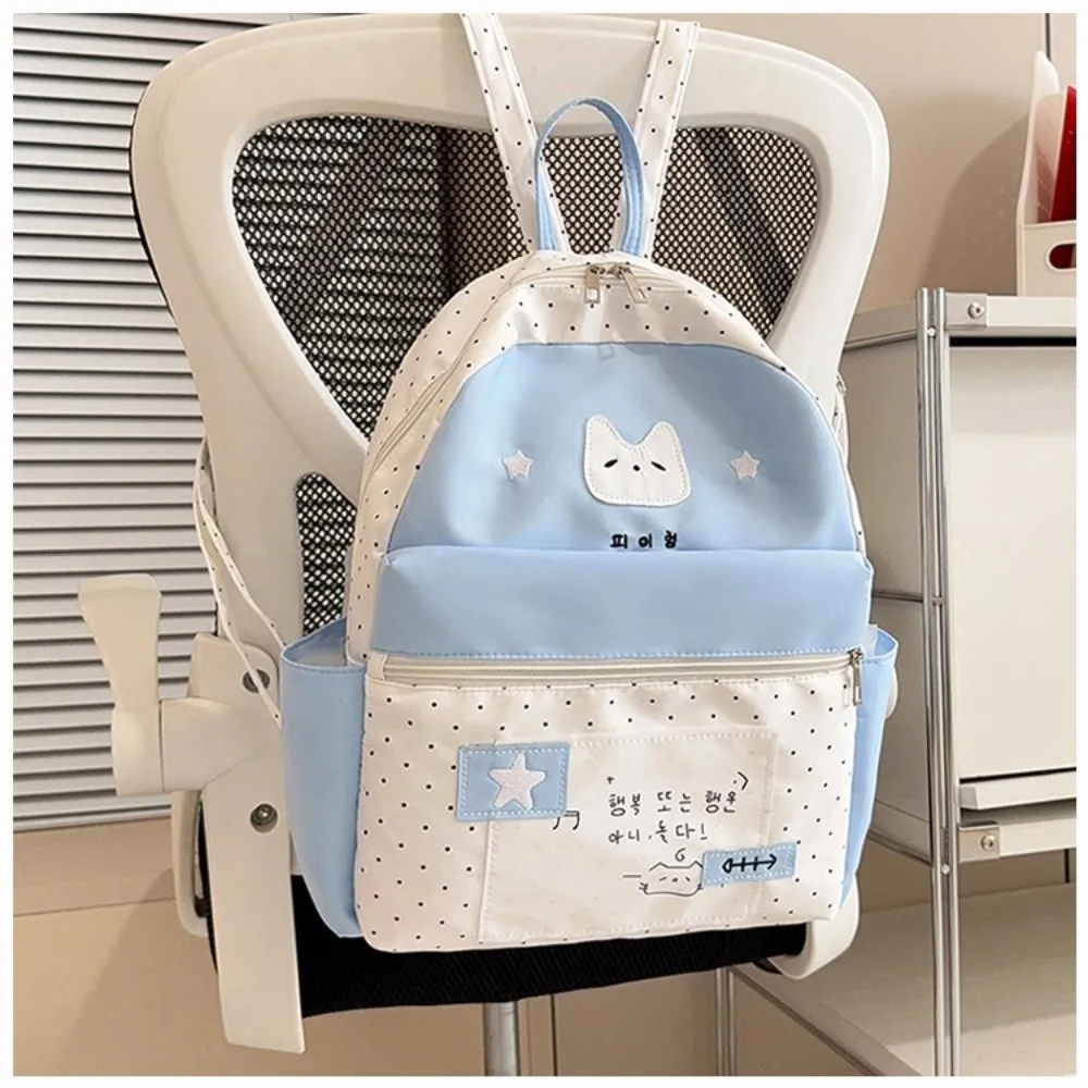 New Cat Polka Dot Backpack Large Capacity Multifunctional Schoolbags White Lightweight Cartoon Mochilas Outdoor