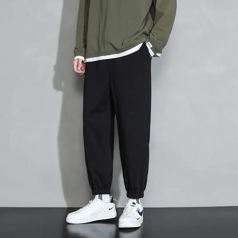 Spring Men's Casual Pants Trendy Loose Versatile Ins Style Student Cuffed Wide Leg Sport Trousers
