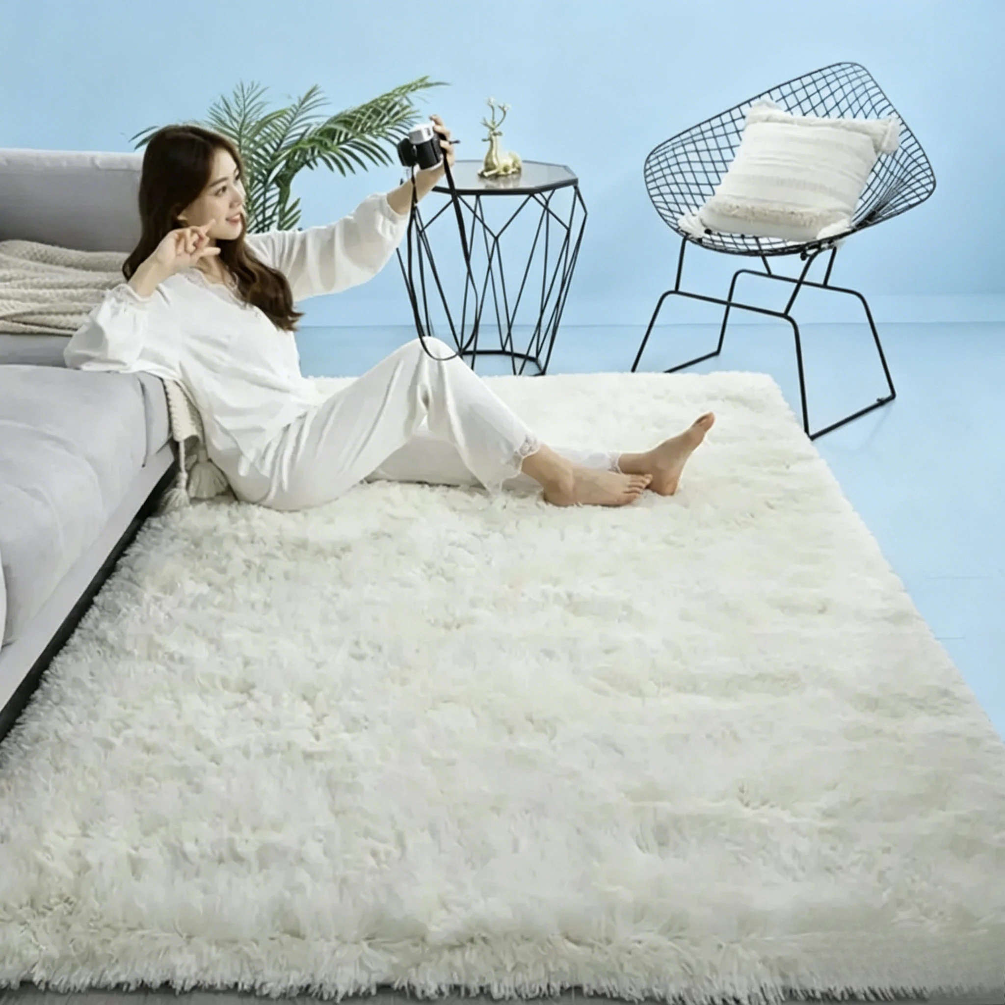 VIKAMA Silk wool Solid Colour Living Room Bedroom Bedside Sofa Soft Mat Home Light Luxury Non-slip Dirty Resistant Washable Rug
