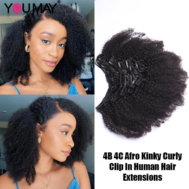 Afro Kinky Curly Clip In Human Hair Extensions Mongolian 4b 4c Hair Natural Black Clip Ins Bundles For Black Women Youmay Virgin Clip in Full Head AliExpress