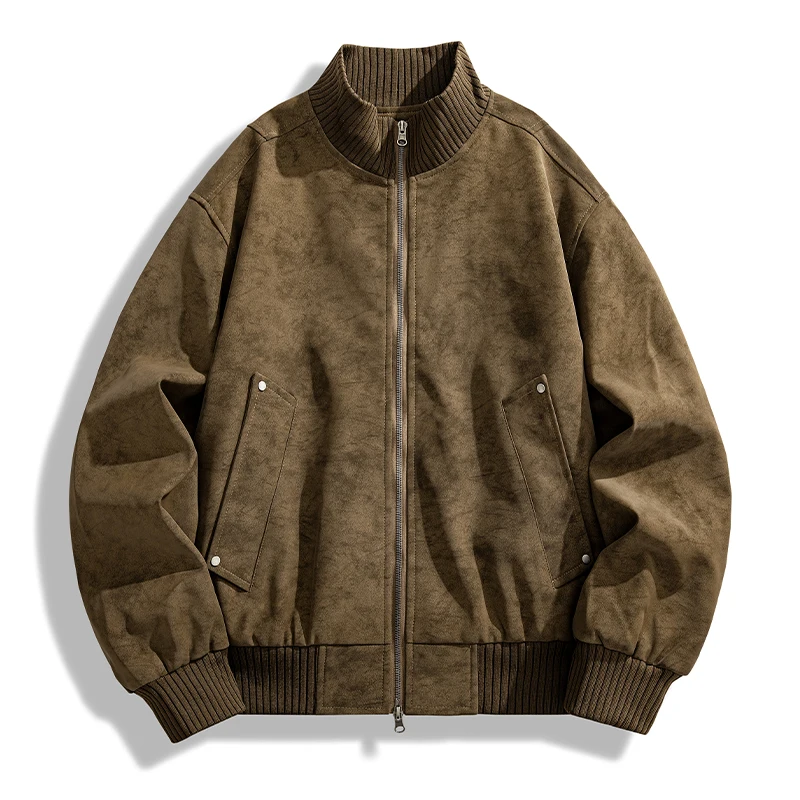 

Autumn Winter New Leather Men Stand-up Collar Jacket Loose Fashion Brand Light Luxury Business Male Coat