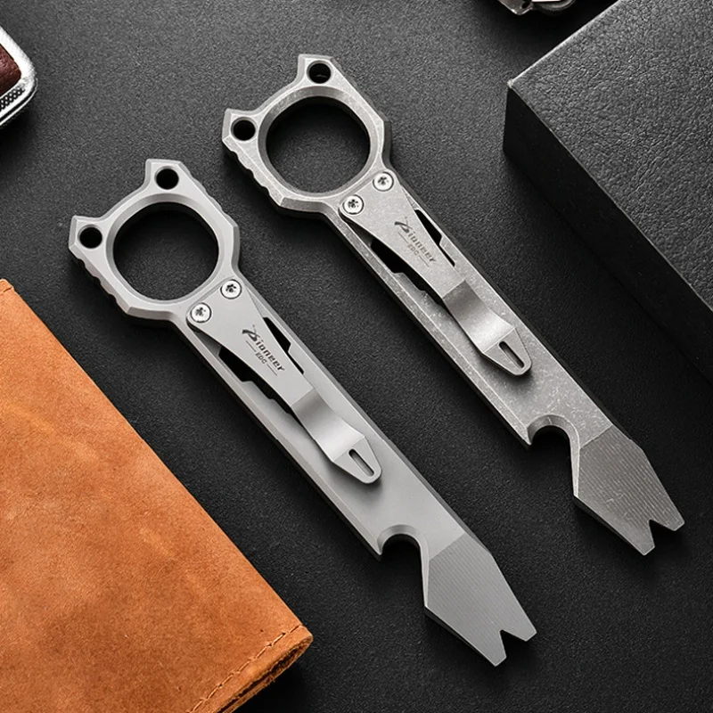 Titanium Alloy Crowbar Window Broken Bottle Opener Clip Keychain Wrench Unboxing Multifunctional Self Denfense Survival EDC Tool