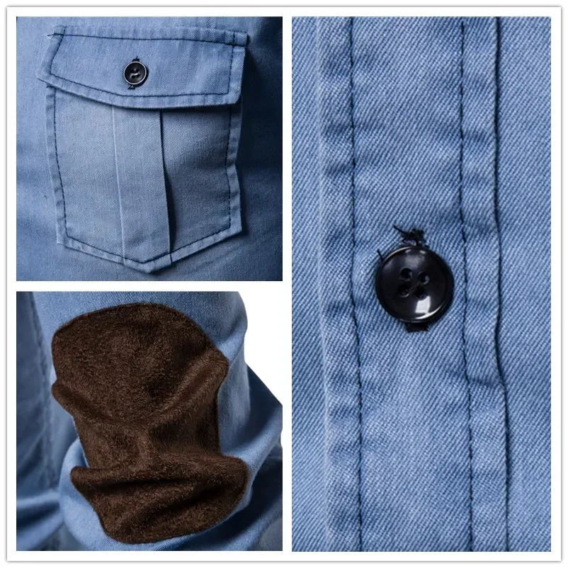 Camisa vaquera para hombre 2018, camisa vaquera de algodón informal de manga larga para hombre, camisas ajustadas de ante a juego con bolsillos