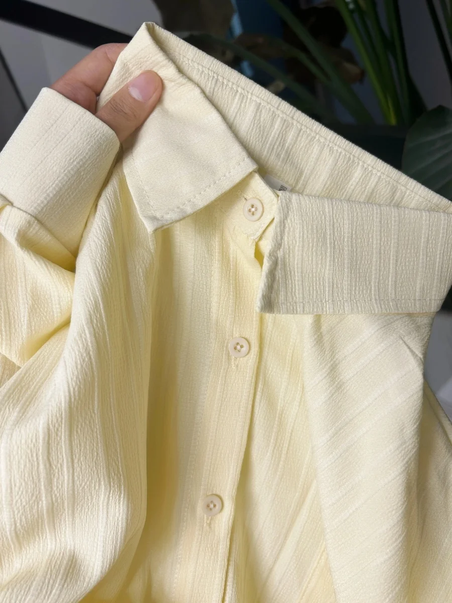 

Женский кардиган Dopne Yellow Texture Long Sleeve, весенне-летний, свободный, тонкий, средней длины, с защитой от солнца, на пуговицах