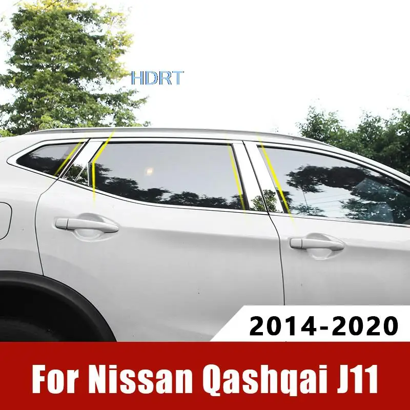 

For Nissan Qashqai J11 2014-2016 2017 2018 2019 2020 Stainless steel Car Window Pillar Post Cover Strip Trim Sticker Accessories