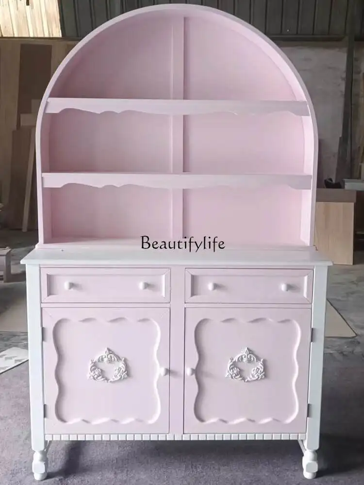 

French Cream Style Sideboard Entryway Cabinet Girly Pink Tea Cabinet Photography Studio
