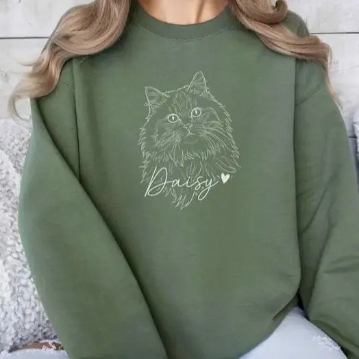 Personalized Dog Cat Portrait From Photo Sweatshirts Custom Pet Photo Sweatshirt Line Art Crewneck Gift For Pet  Memorial Gifts