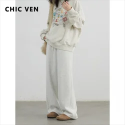 CHIC VEN Women Sports Sweatpants Loose New Elastic High Waisted Fleece Casual Pants Female Full Trousers Autumn Winter 2024