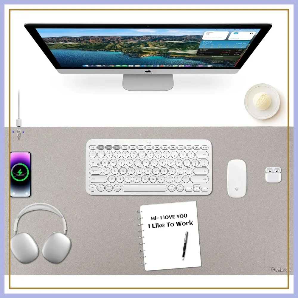 

2 in 1 Leather Wireless Charging Mouse Pad, Large 36x17 Waterproof Desk Pad with Non-Slip Rubber Base for Office Home