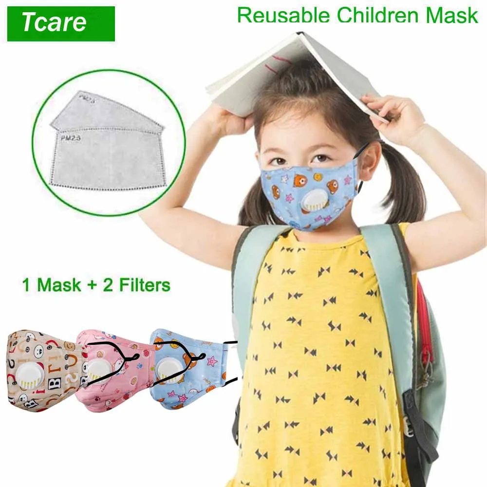 

Tcare Fashion Reusable Kids Children Mask with 2Pcs Filters Mouth Mask Haze Dust Pm 2.5 Face Mask Breathable Valves Kids Mask