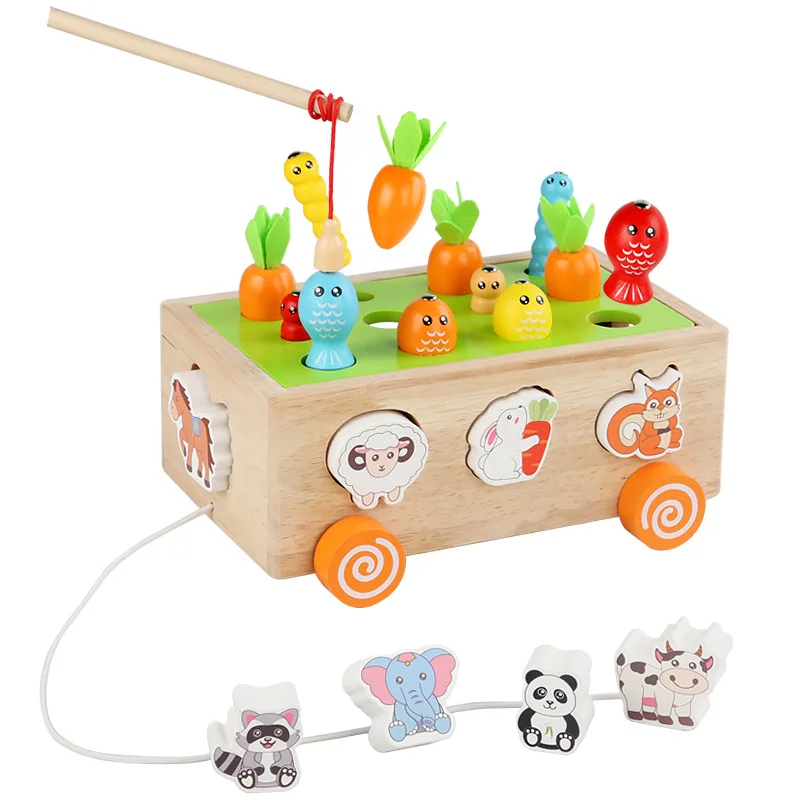 Blokken Kinderpuzzelspeelgoed Boerderijvissen Vorm Koppelen Wortel Trekken Plezier Baby Koppelen Kleine auto Speelgoed Ouder-kind activiteiten
