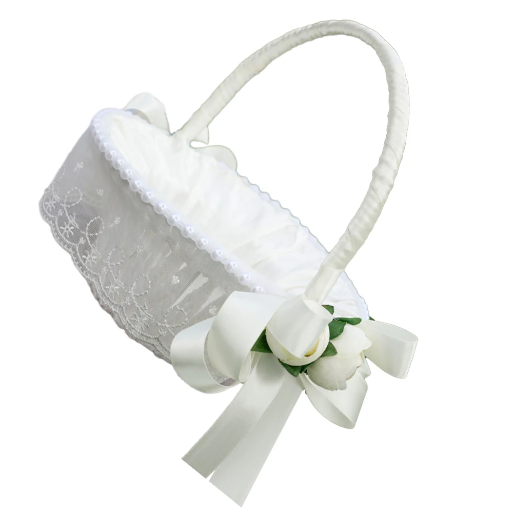 

Small Flower Basket Girl Baskets Handwoven Rose Petals Charm Wedding Bouquet Ribbon Girls Bride