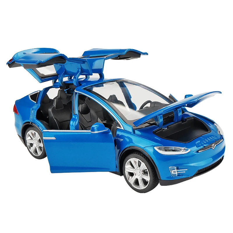 1:32 Tesla Model X90 High Simulation Metal Model Acousto-optic Pull-back Toy Car 4 Open Door Flashing Music Kids Toy Gift