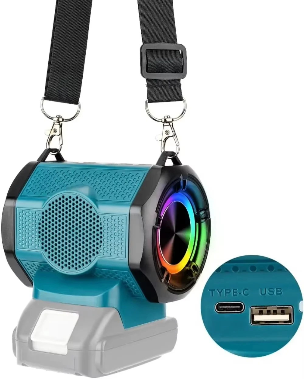 マキタ18Vリチウムイオンバッテリー用Bluetoothスピーカー、USB Type-Cポート付き、現場作業、家庭、パーティー用の小型コードレススピーカー