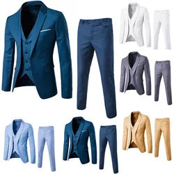 Men’s Suit Slim 3 Piece Suit Business Wedding Party Jacket Vest & Pants Coat Men Formal Suit Set