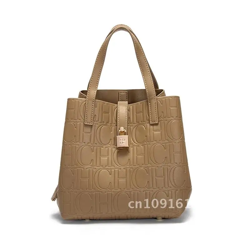 Classic Style Fashion Retro Craft New 2024 Women's Handbag Letter Printed Metal Accessories Large Capacity Solid Color