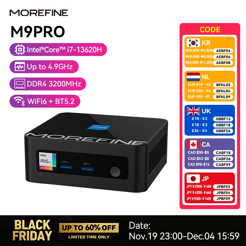 MOREFINE M9 Pro Mini PC with 13th Gen Core i7-13620H 16G DDR4 RAM1TB PCIe4.0 NVME SSD Desktop Computer Support 4K Screen Display