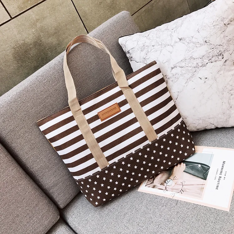 2022 New Style Grid Women Canvas Shoulder Bag Contrast Color Star Stripe Cloth Bag Fashion Bag Korean Casual Bag