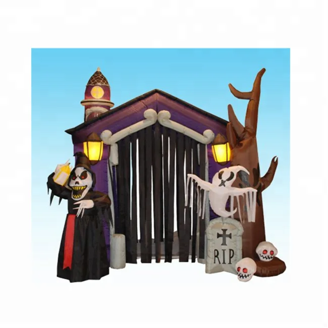 Cheap Inflatable Haunted House Castle with Skeleton/Ghost/Skulls/Inflatable Entrance Arch for Halloween Decoration