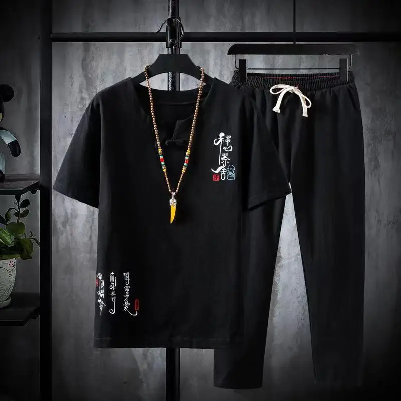 2024 Summer Shirt + Trousers Suit Chinese Style Men Shirt Cotton and Linen Shirts Men's High Quality Casual Shirts Two Piece