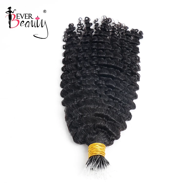 Extensiones de cabello humano rizado 3B3C F Tips Microlink para mujeres negras, mechones de plástico feither F Tips, Nano anillos de pelo I Tip