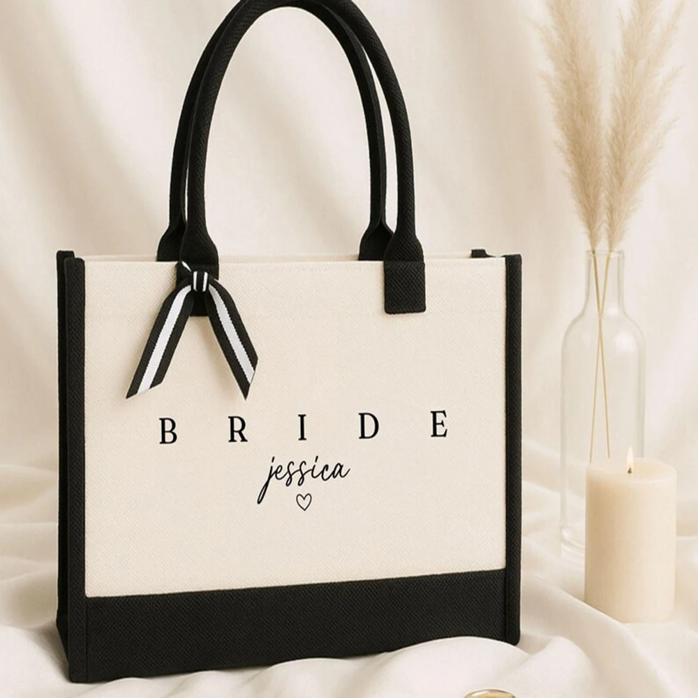Practical Vacation Handbag for Women Personalized Canvas Tote Bag Reusable Large Capacity Shoulder Bag Wedding Bridesmaid Gift