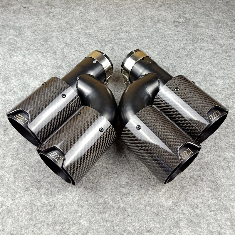 A Pair H Style Glossy Black Stainless Steel Exhaust Pipe Tailtip Muffler Auto Muffler For B-MW Double Glossy Carbon Exhaust Tip