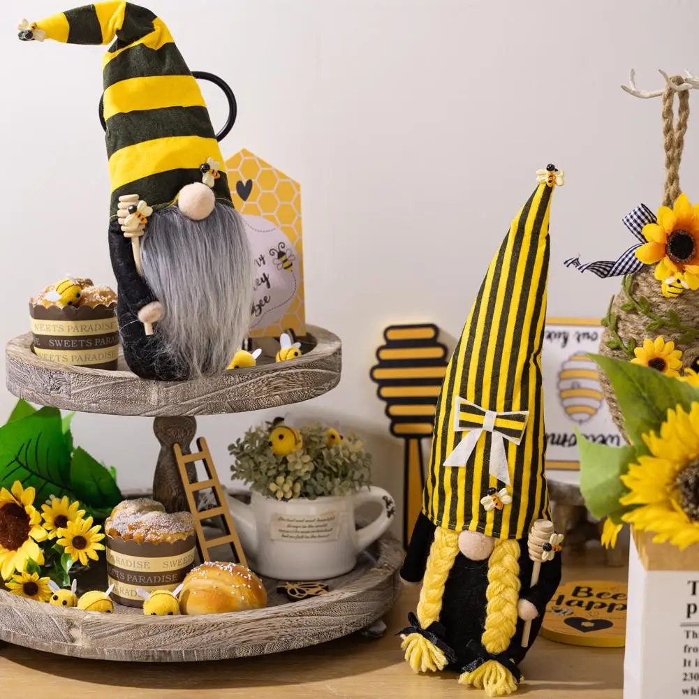 Gnome Doll Home Decoration Handmade Sunflower Gnome Doll with Long Hat Faceless Elf Ornament Bee Day Element Fabric Home Decor