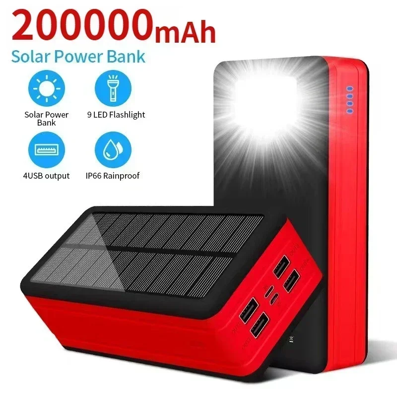 

Outdoor 200000 milliampere solar wireless power bank multifunctional camping, mountaineering, cycling mobile power supply