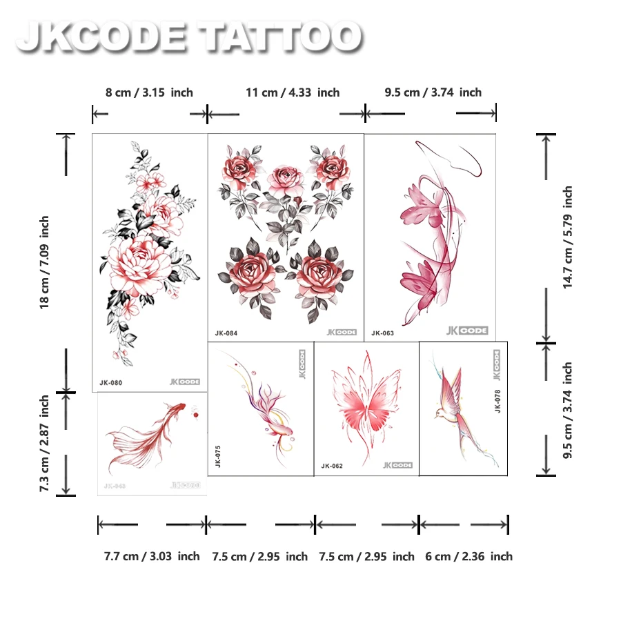 7-częściowy zestaw różowych tatuaży tymczasowych – Mehndi, serca, hibiskus i wiele więcej – wodoodporne tatuaże dla dziewczynek i kobiet