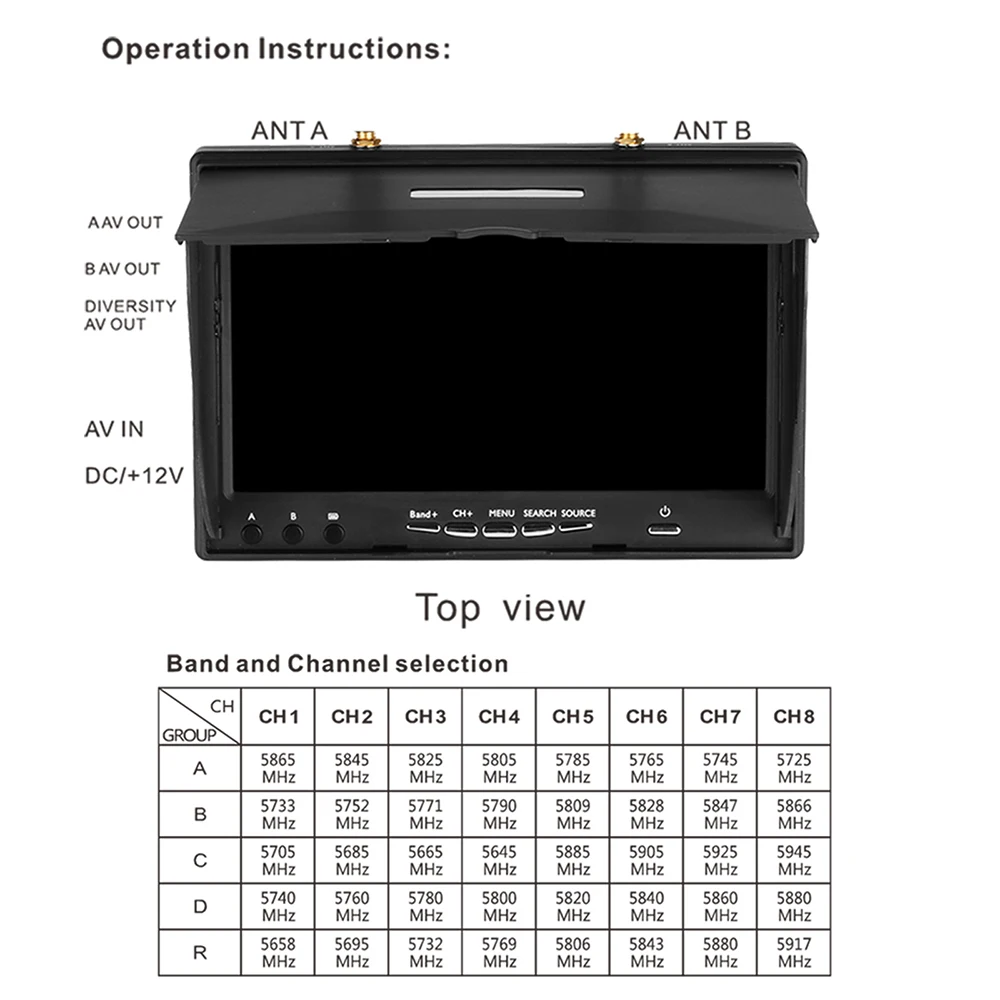 LCD5802D FPV Monitor with DVR 5.8G 40CH 7 Inch LCD Screen Monitor 800x480