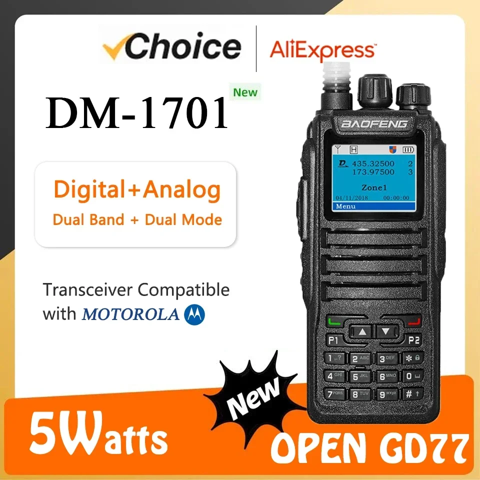 Baofeng Walkie Talkie DM-1701 DMR Dual Mode Analog and Digital Radios Tier 1&2 Dual-Time Slot DM1701 Ham Dual-Band DM-1801 DM-5R