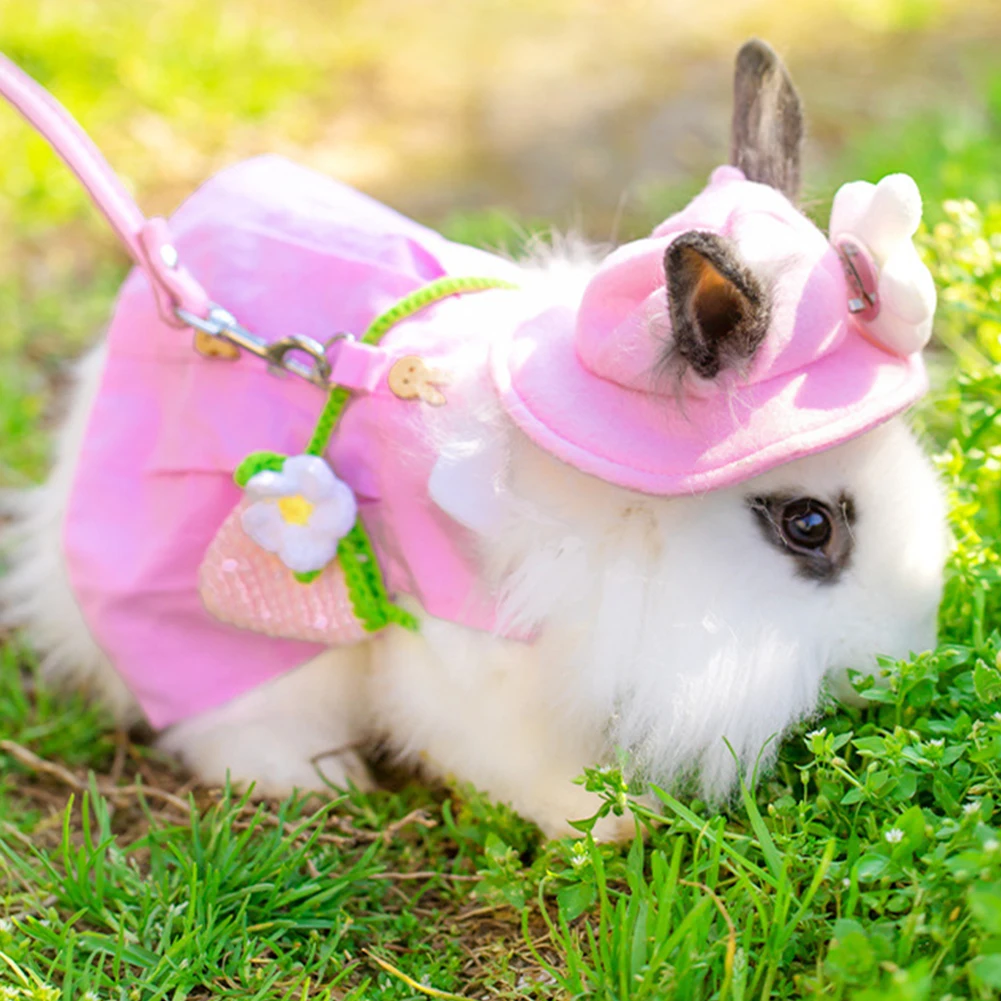 Lindo conejito chaleco para mascotas accesorios correa al aire libre ropa de conejo con bolsa sombrero arnés correa correa vestido ropa para conejillo de indias