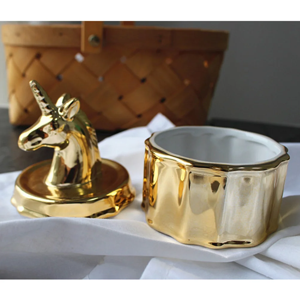 

Unicorn Ceramic Jewelry Box Gold 13x8cm Rings Holder Organizer for Small Jewelry Storage Bedroom Rings Holder Trinket Box