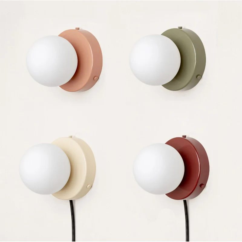 Macaron Glass Wall Lamp Com Plug Para Quarto Ao Lado Varanda Corredor Corredor Varanda Decoração Home Iluminação LED Wall Sconce