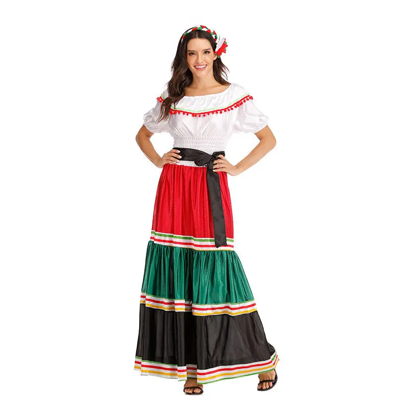 Wholesale Cinco De Mayo Halloween Carnival Girls Dress Spanish Brazil Mexican Traditional Long Dress Dance Costumes