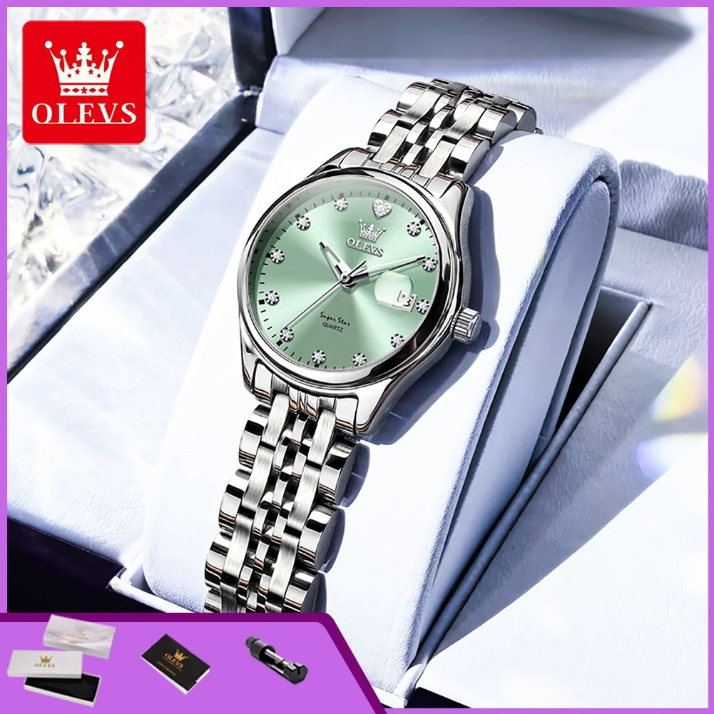 OLEVS 5649 Luxury Brand Original Women's Quartz Watches Luminous Waterproof Stainless Steel Calendar Ladies Dress Wristwatch