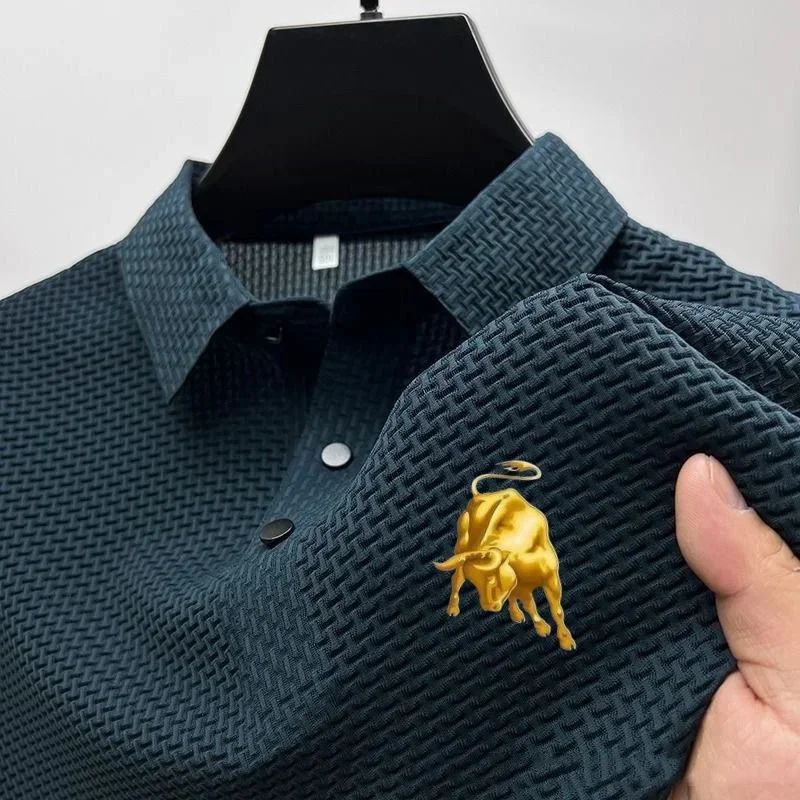 

2025 new ice silk breathable jacquard polo shirt short-sleeved summer men's t-shirt casual business fashion stand-up collar